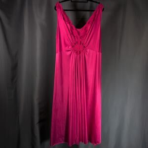 Vintage Olga? Lace Pink Maxi Sleeveless Satin Nightgown Plunging Slip Dress 2XL